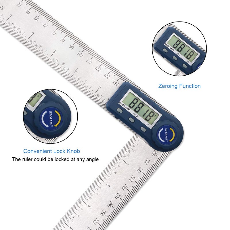 SHAHE Digital Angle Finder,2 in 1 Digital Protractor, 7 inch / 200mm Stainless Steel Digital Angle Ruler with Zeroing and Locking Function - Image 4